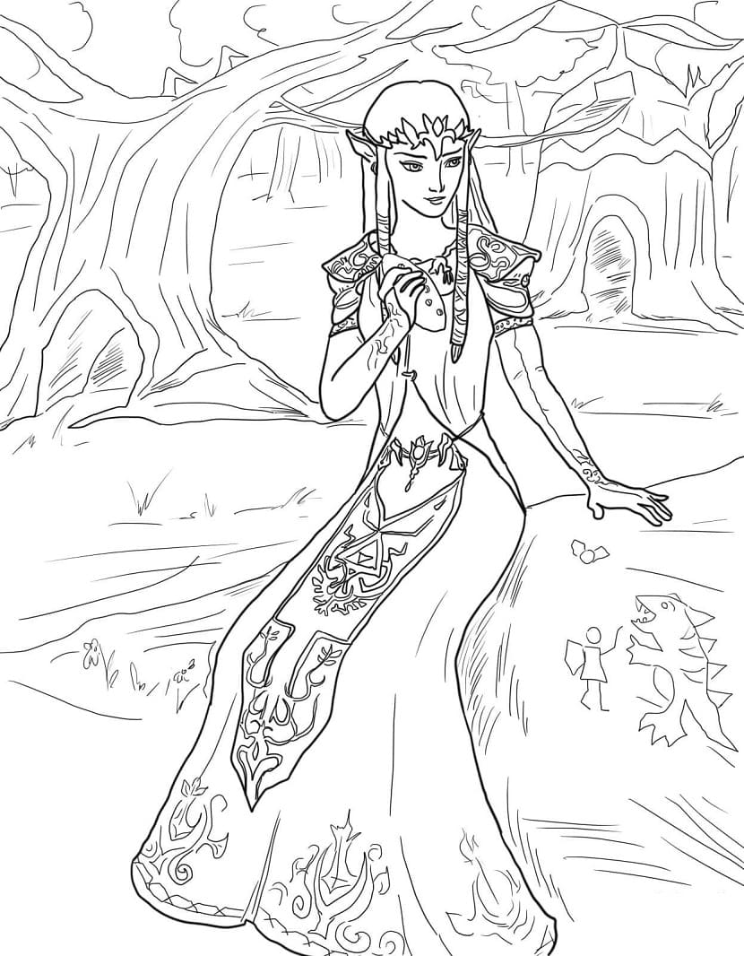 Desenho de Linda Princesa Zelda para Colorir e Pintar