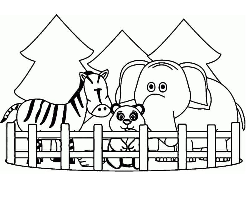 Desenho de Zoológico Girafa Panda e Elefante para Colorir Download e Pintar