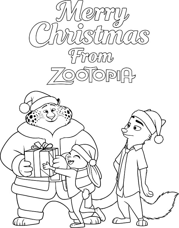 Desenho de Natal do Filme Zootopia 2 para Colorir e Imprimir