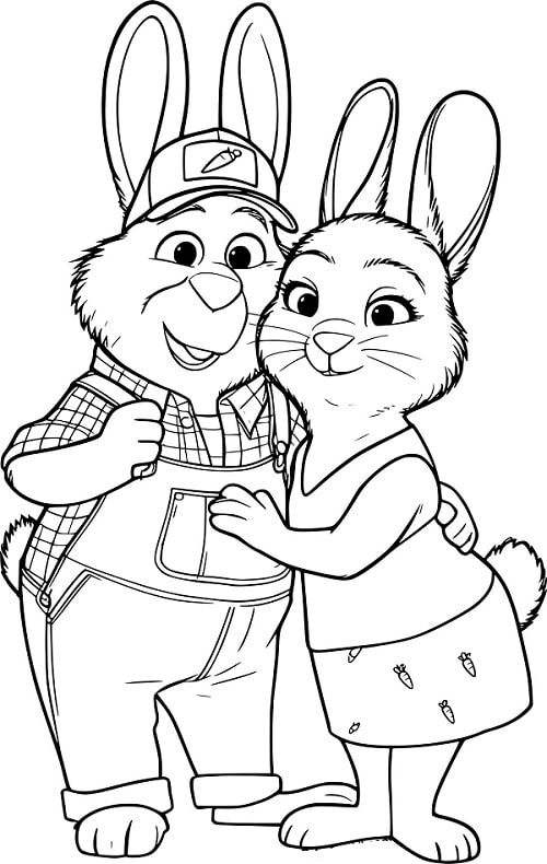 Desenho dos Coelhos Bonnie e Stu Hopps de Zootopia 2 para Imprimir e Colorir Grátis