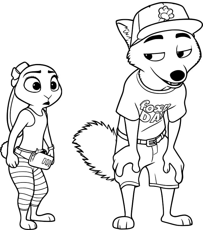 Desenho dos Personagens Judy Hopps e Nick Wilde em uma Nova Aventurá para Colorir