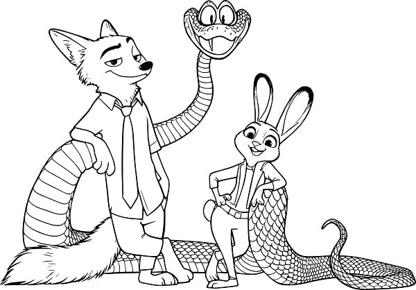 Desenho Pdf de Zootopia 2 Nick Judy e Gary para Colorir
