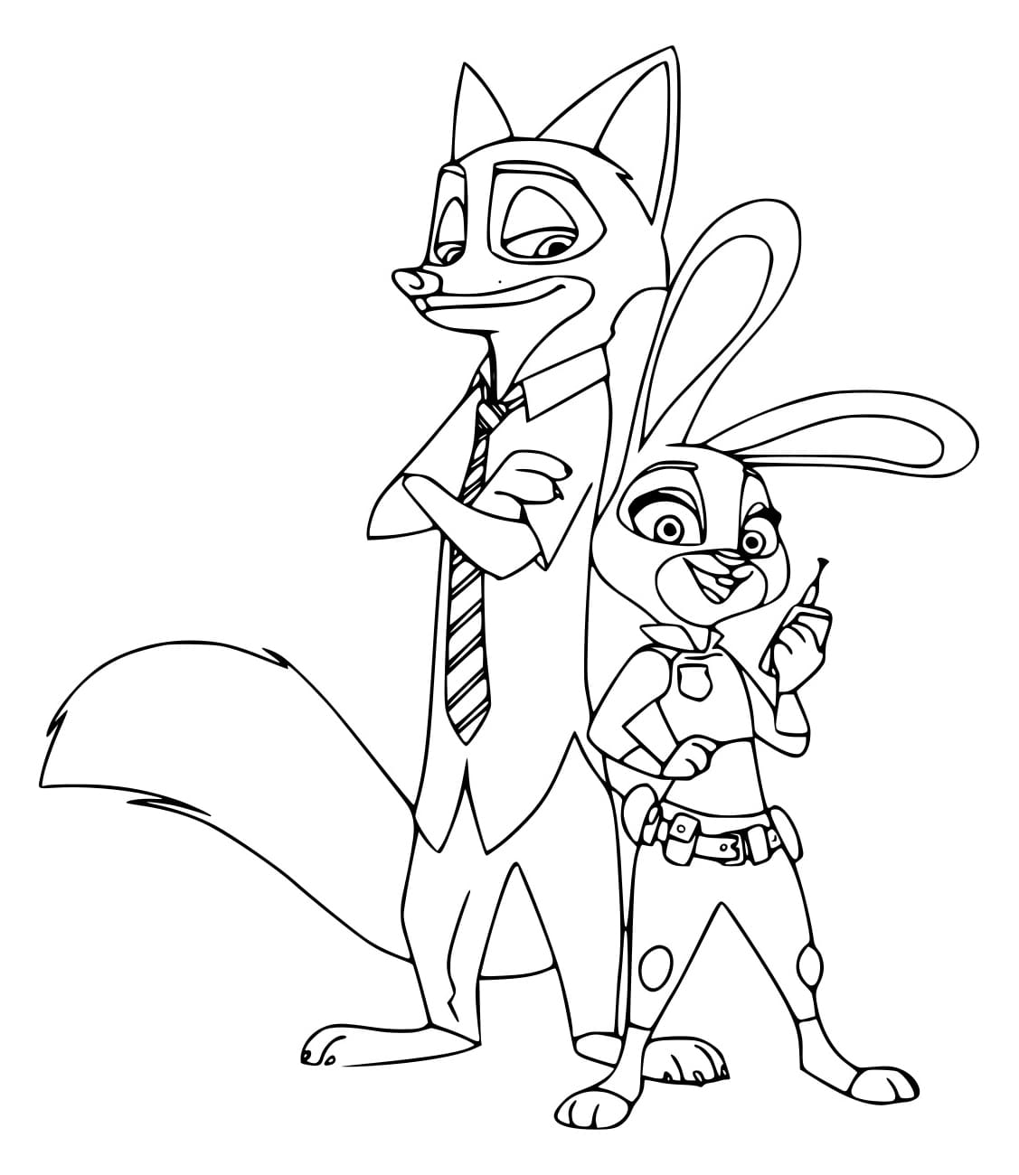 Desenho de Judy a Coelha e Nick para Colorir e Pintar