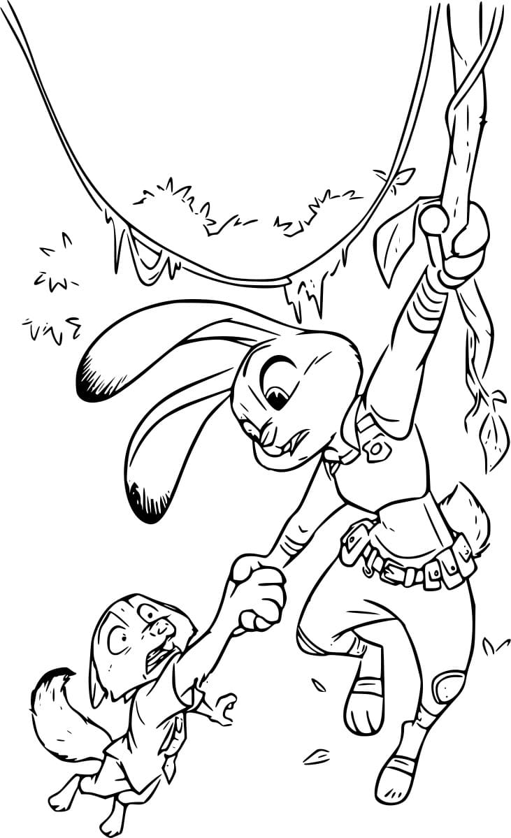 Desenho de Judy e Nick em Perigo para Colorir e Pintar