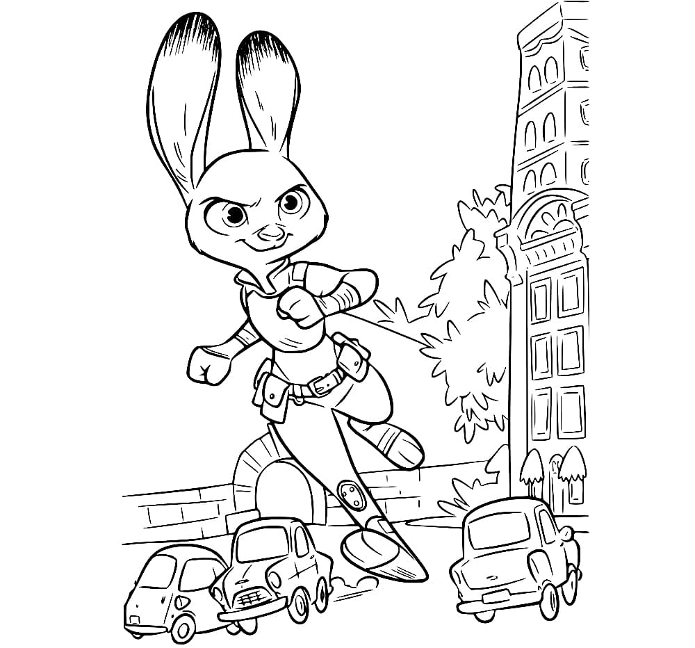Desenho de Judy Perseguindo o Ladrão para Colorir e Pintar