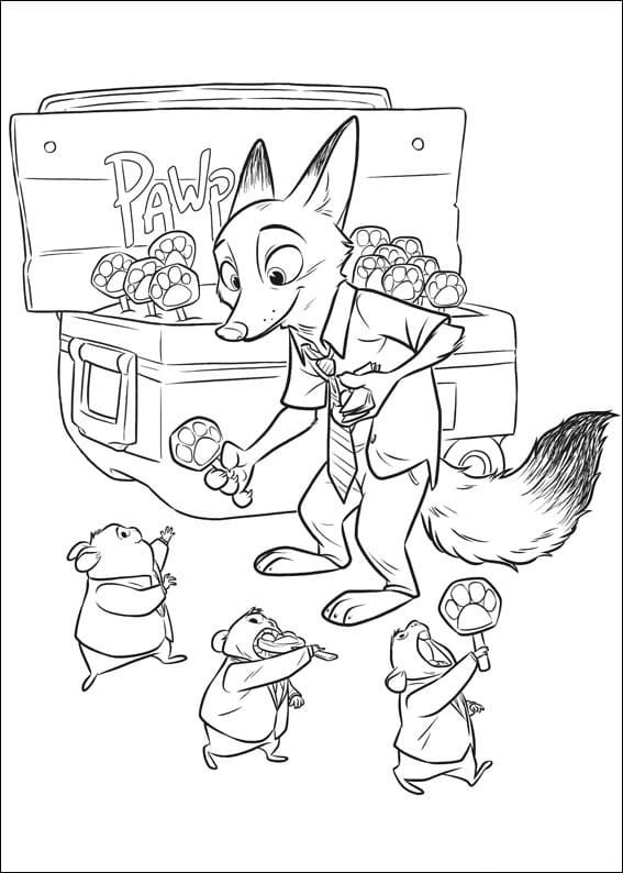 Desenho Nick Wilde de Zootopia para Colorir e Pintar